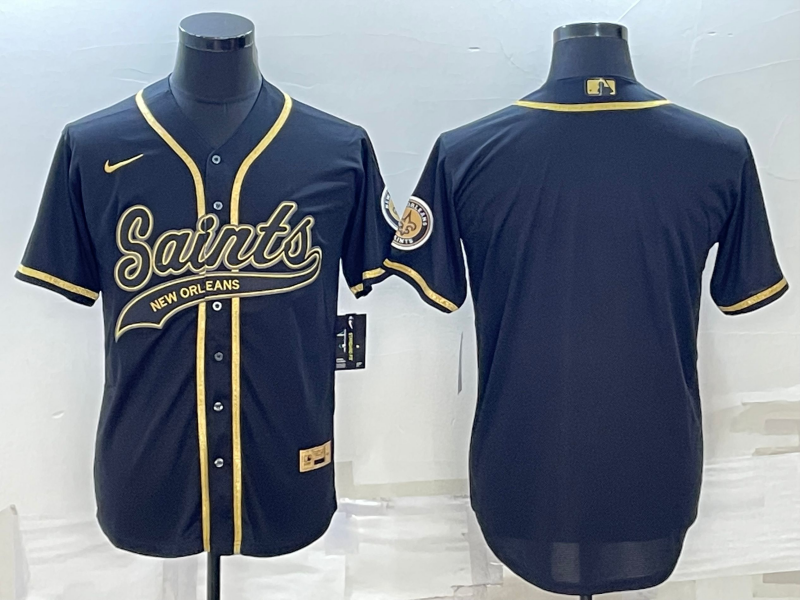 Mens New Orleans Saints Blank Black Gold With Patch Cool Base Stitched Baseball Jersey
