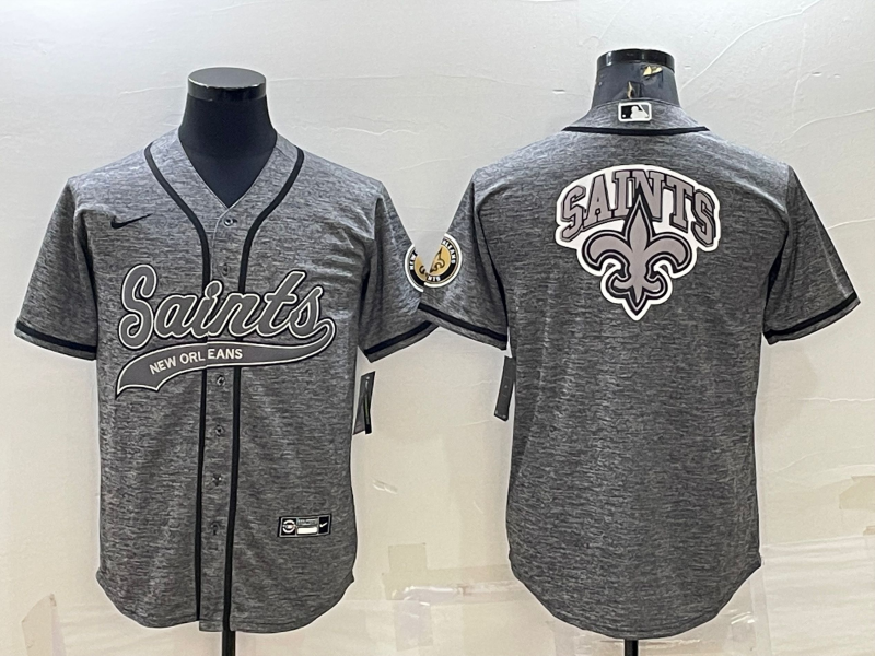 Mens New Orleans Saints Grey Team Big Logo With Patch Cool Base Stitched Baseball Jersey