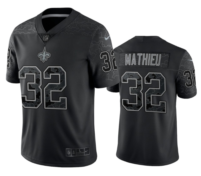 Mens New Orleans Saints #32 Tyrann Mathieu Black Reflective Limited Stitched Football Jersey