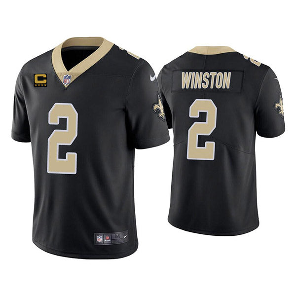 Mens New Orleans Saints 2022 #2 Jameis Winston Black With 4-star C Patch Vapor Untouchable Stitched Jersey