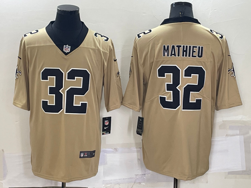 Mens New Orleans Saints #32 Tyrann Mathieu Gold Inverted Legend Stitched Jersey