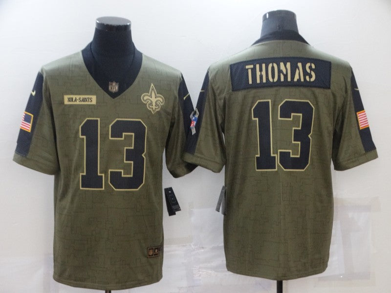 Mens New Orleans Saints #13 Michael Thomas Olive 2021 Salute To Service Limited Player Jersey