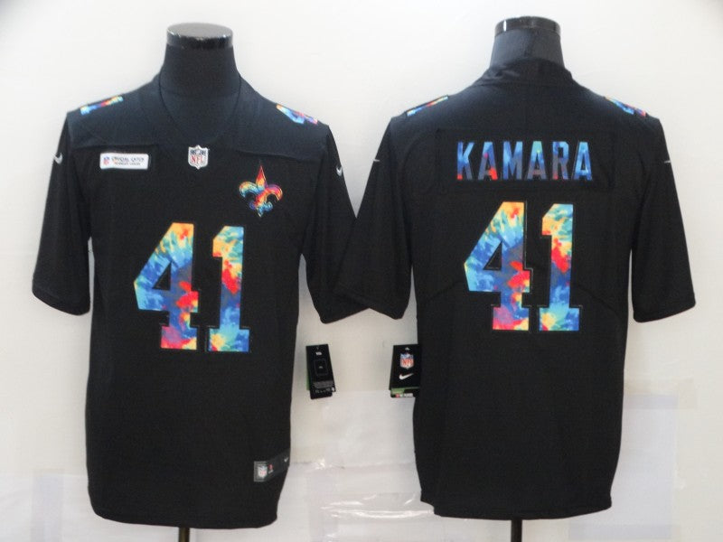 Mens New Orleans Saints #41 Alvin Kamara 2020 Black Crucial Catch Limited Stitched Jersey