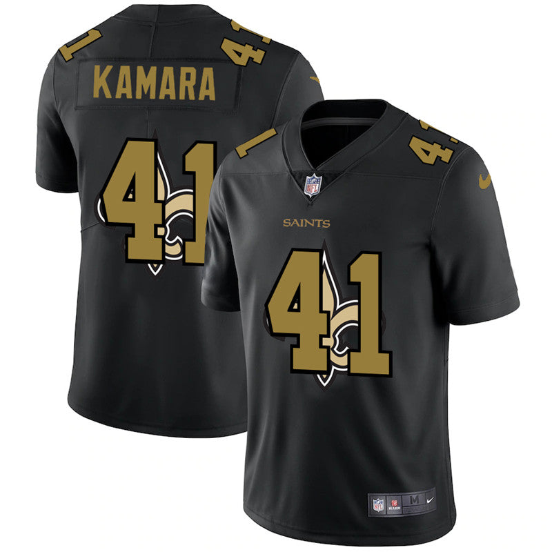 Mens New Orleans Saints #41 Alvin Kamara 2020 Black Shadow Logo Limited Stitched Jersey