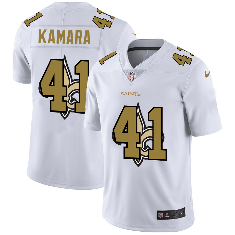 Mens New Orleans Saints #41 Alvin Kamara White Shadow Logo Limited Stitched Jersey