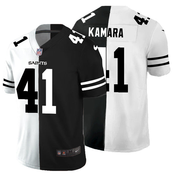 Mens New Orleans Saints #41 Alvin Kamara Black White Split Limited Stitched Jersey
