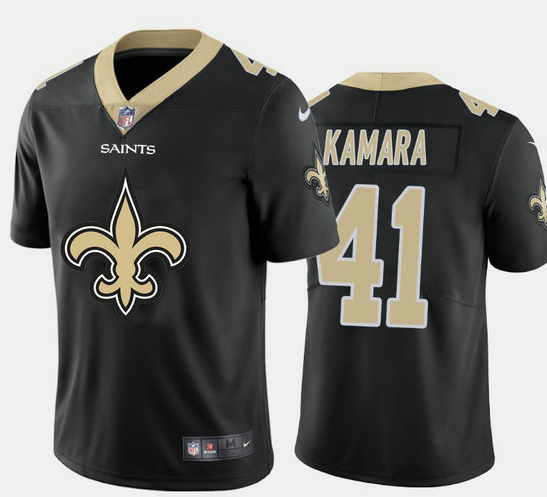 Mens New Orleans Saints #41 Alvin Kamara Black 2020 Team Big Logo Limited Stitched Jersey