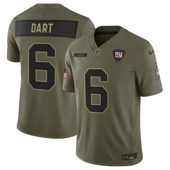 Mens New York Giants #6 Jaxson Dart Olive 2025 FUSE Salute to Service Limited Stitched Football Jersey