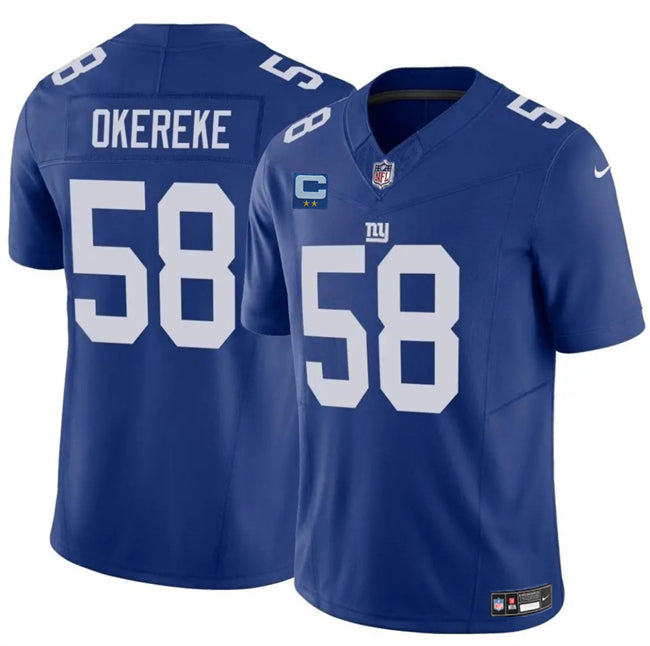 Mens New York Giants #58 Bobby Okereke Blue 2025 FUSE With 2-Star C Patch Vapor Untouchable Limited Stitched Jersey
