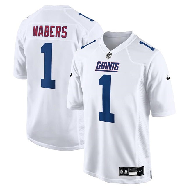 Mens New York Giants #1 Malik Nabers White Fashion Stitched Game Jersey