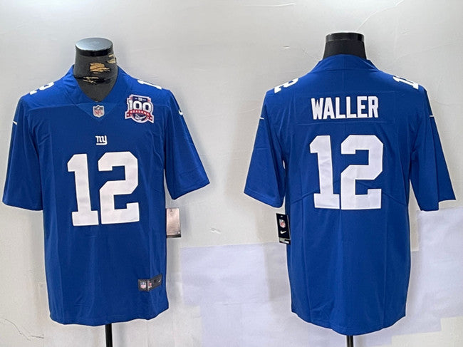 Mens New York Giants #12 Darren Waller Blue With 100TH Season Patch Vapor Untouchable Limited Stitched Jersey