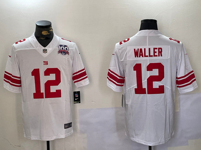 Mens New York Giants #12 Darren Waller White With 100TH Season Patch Vapor Untouchable Limited Stitched Jersey