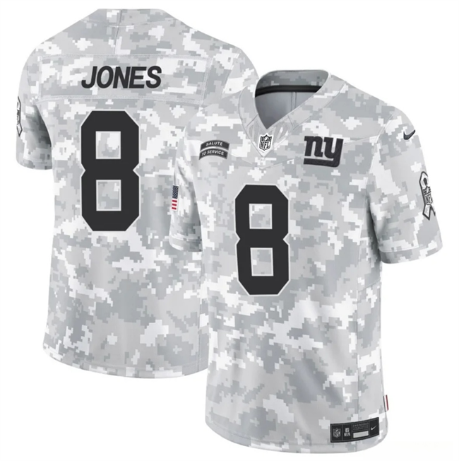 Mens New York Giants #8 Daniel Jones 2024 FUSE Arctic Camo Salute to Service Limited Stitched Football Jersey