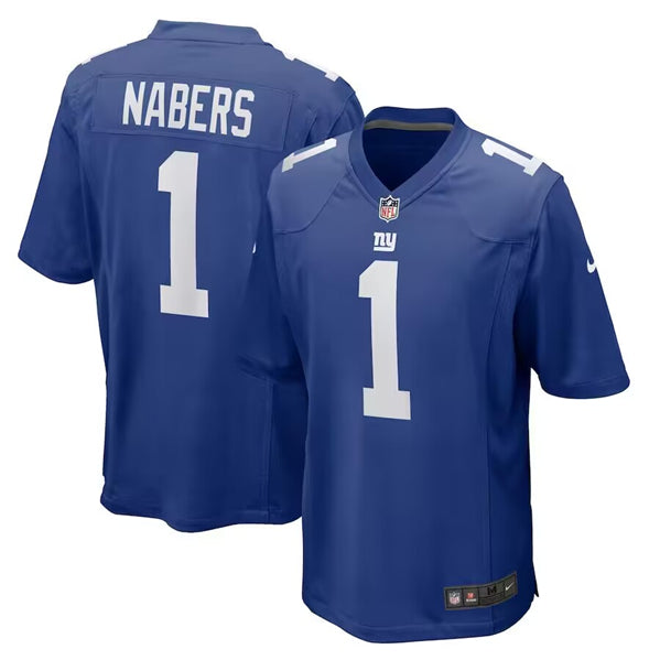Mens New York Giants #1 Malik Nabers Royal 2024 First Round Pick Football Stitched Game Jersey