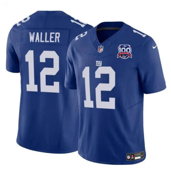 Mens New York Giants #12 Darren Waller Blue 2024 FUSE 100TH Season Patch Vapor Untouchable Limited Stitched Jersey