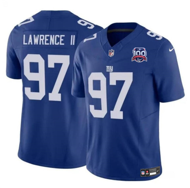 Mens New York Giants #97 Dexter Lawrence II Blue 2024 FUSE 100TH Season Patch Vapor Untouchable Limited Stitched Jersey