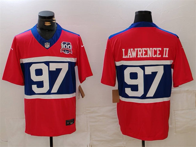 Mens New York Giants #97 Dexter Lawrence II Century Red FUSE 100TH Season Commemorative Patch Limited Stitched Football Jersey