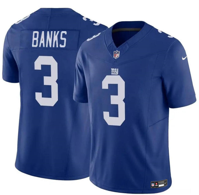 Mens New York Giants #3 Deonte Banks Blue 2023 FUSE Vapor Untouchable Limited Stitched Jersey