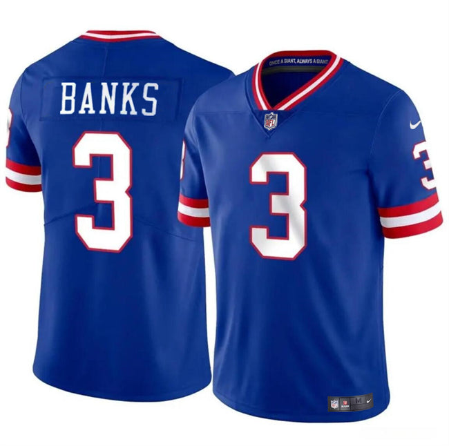 Mens New York Giants #3 Deonte Banks Royal Throwback Vapor Untouchable Limited Stitched Jersey