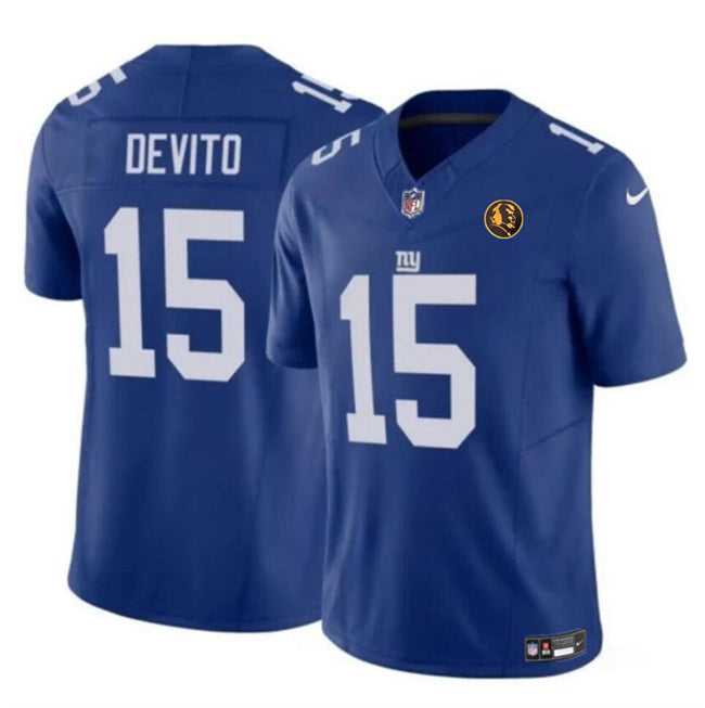 Mens New York Giants #15 Tommy DeVito Blue 2023 FUSE With John Madden Patch Vapor Limited Stitched Football Jersey
