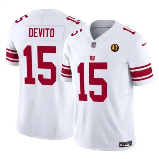 Mens New York Giants #15 Tommy DeVito White 2023 FUSE With John Madden Patch Vapor Limited Stitched Football Jersey