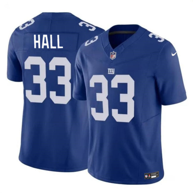 Mens New York Giants #33 Hassan Hall Blue 2023 FUSE Vapor Untouchable Limited Stitched Jersey