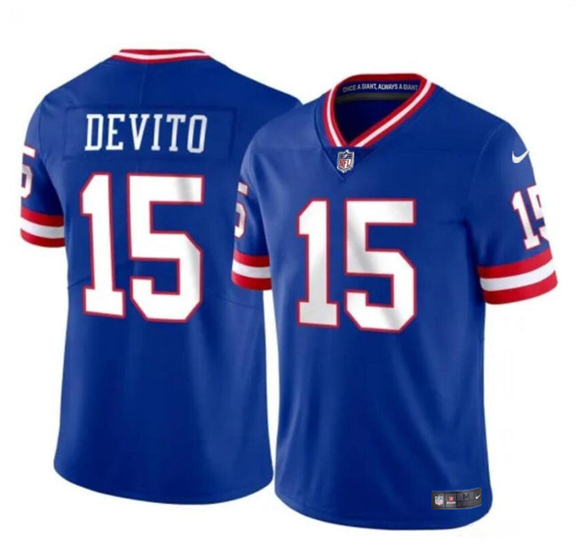 Mens New York Giants #15 Tommy DeVito Royal Throwback Limited Stitched Jersey