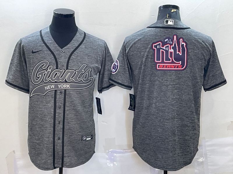 Mens New York Giants Grey Team Big Logo With Patch Cool Base Stitched Baseball Jersey