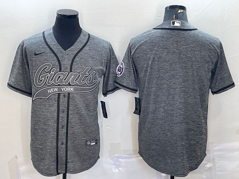 Mens New York Giants Blank Grey With Patch Cool Base Stitched Baseball Jersey