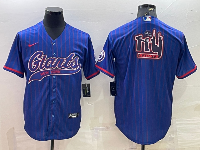 Mens New York Giants Blue Team Big Logo With Patch Cool Base Stitched Baseball Jersey