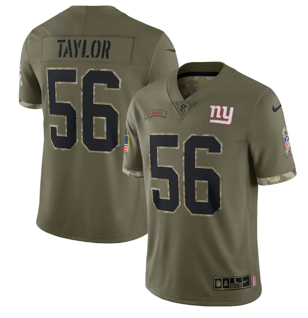 Mens New York Giants #56 Lawrence Taylor Olive 2022 Salute To Service Limited Stitched Jersey