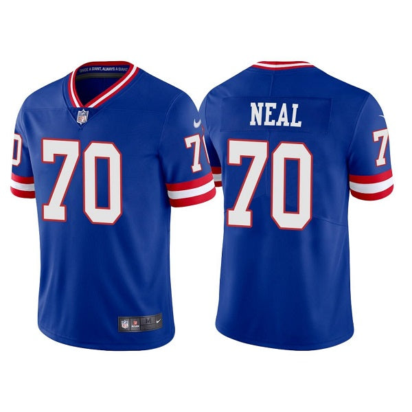 Mens New York Giants #70 Evan Neal Royal Vapor Untouchable Classic Retired Player Stitched Game Jersey