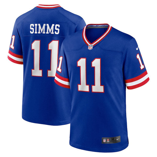 Mens New York Giants #11 Phil Simms Royal Classic Retired Player Stitched Game Jersey