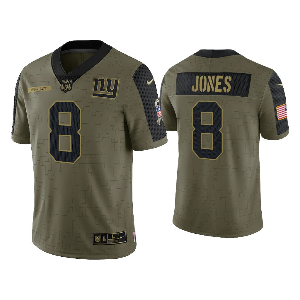 Mens New York Giants #8 Daniel Jones 2021 Olive Salute To Service Limited Stitched Jersey