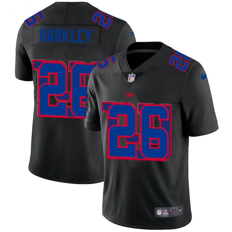 Mens New York Giants #26 Saquon Barkley Black Shadow Logo Limited Stitched Jersey