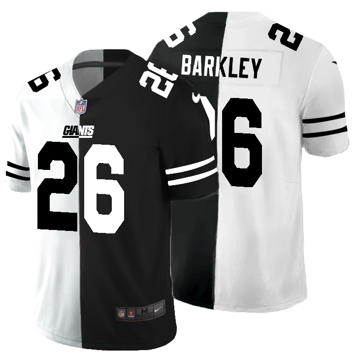 Mens New York Giants #26 Saquon Barkley Black White Split Stitched Jersey