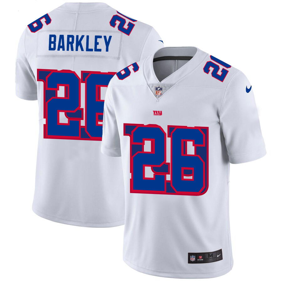 Mens New York Giants #26 Saquon Barkley White Shadow Logo Limited Stitched Jersey