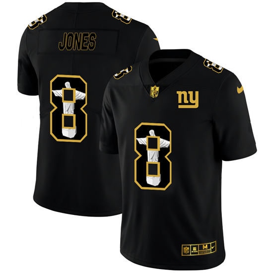 Mens New York Giants #8 Daniel Jones 2020 Black Jesus Faith Edition Limited Stitched Jersey