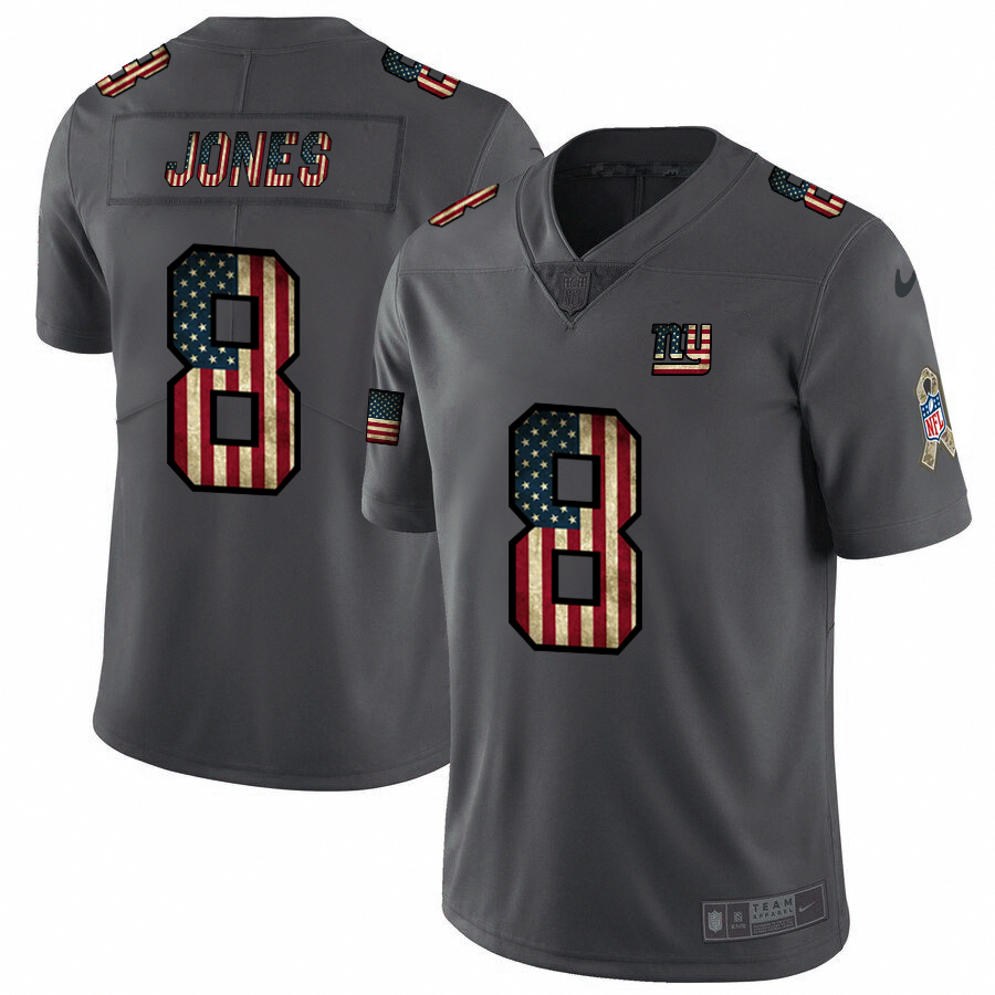 Mens New York Giants #8 Daniel Jones Grey 2019 Salute To Service USA Flag Fashion Limited Stitched NFL Jersey