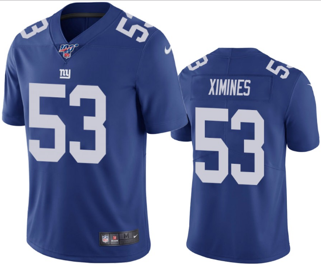 Mens New York Giants #53 Oshane Ximines Blue 2019 100th Season Vapor Untouchable Limited Stitched NFL Jersey