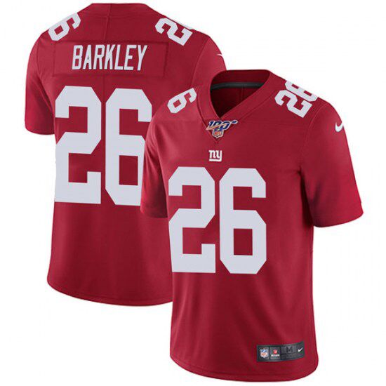Mens New York Giants #26 Saquon Barkley Red 2019 100th Season Vapor Untouchable Limited Stitched NFL Jersey