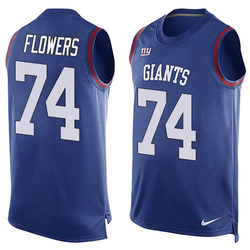 Nike Giants #74 Ereck Flowers Royal Blue Team Color Mens Stitched NFL Limited Tank Top Jersey