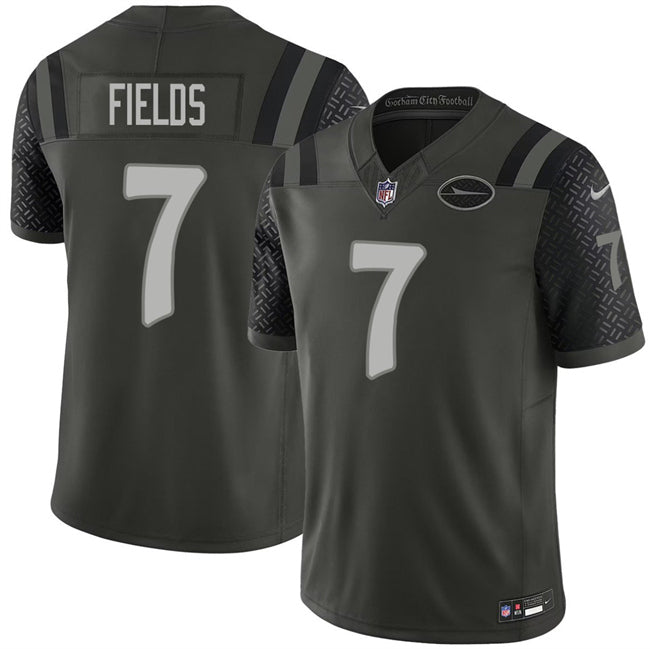 Mens New York Jets #7 Justin Fields Black 2025 FUSE ¡°Rivalries¡± Vapor Limited Stitched Football Jersey
