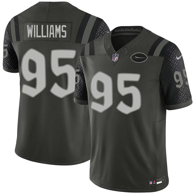 Mens New York Jets #95 Quinnen Williams Black 2025 FUSE ¡°Rivalries¡± Vapor Limited Stitched Football Jersey