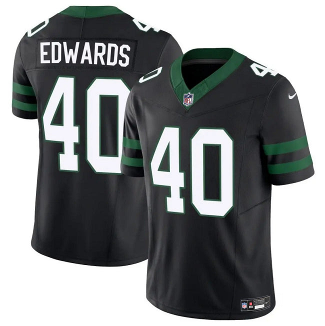 Mens New York Jets #40 Donovan Edwards Black 2025 FUSE Vapor Untouchable Limited Stitched Jersey