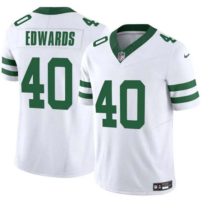 Mens New York Jets #40 Donovan Edwards White 2025 FUSE Vapor Untouchable Limited Stitched Jersey
