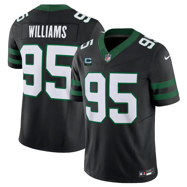 Mens New York Jets #95 Quinnen Williams Black 2024 FUSE With 2-Star C Patch Vapor Limited Stitched Jersey