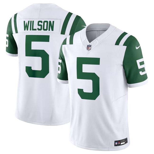 Mens New York Jets #5 Garrett Wilson White Classic Alternate Vapor FUSE Limited Stitched Football Jersey