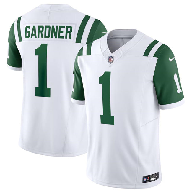 Mens New York Jets #1 Sauce Gardner White Classic Alternate Vapor FUSE Limited Stitched Football Jersey