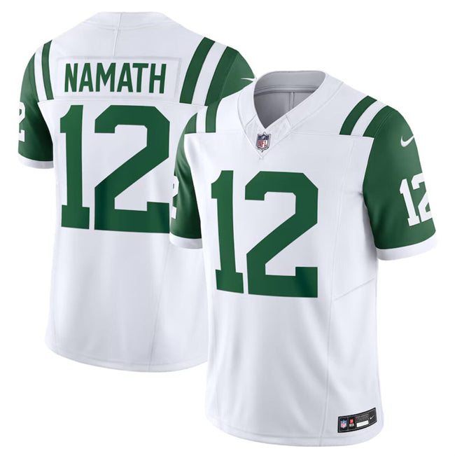Mens New York Jets #12 Joe Namath White Classic Alternate Vapor FUSE Limited Stitched Football Jersey